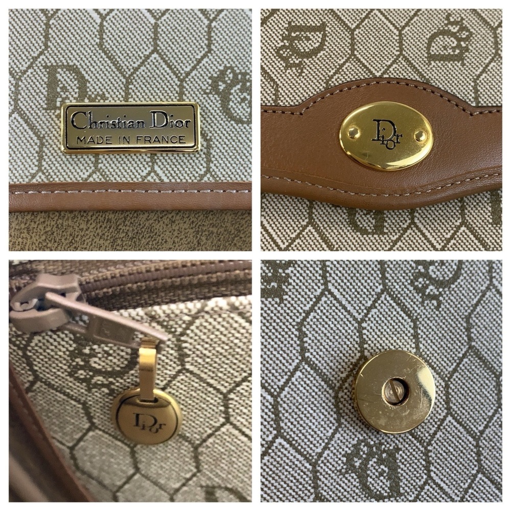 Christian Dior Vintage Honeycomb Pattern Beige Brown Leather Shoulder Bag/Pou... - Picture 3 of 8